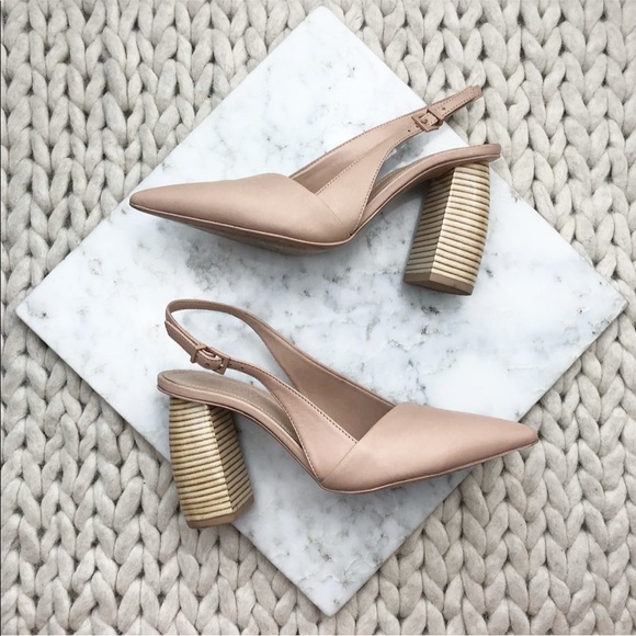 MERCEDES CASTILLO Shoes - Mercedes Castillo Nude Slingback Stacked Heels